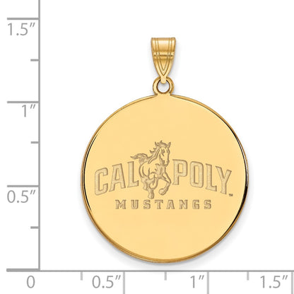 Gold Plated Sterling Silver Logoart California Polytechnic State University Mustangs Extra Large Disc Pendant