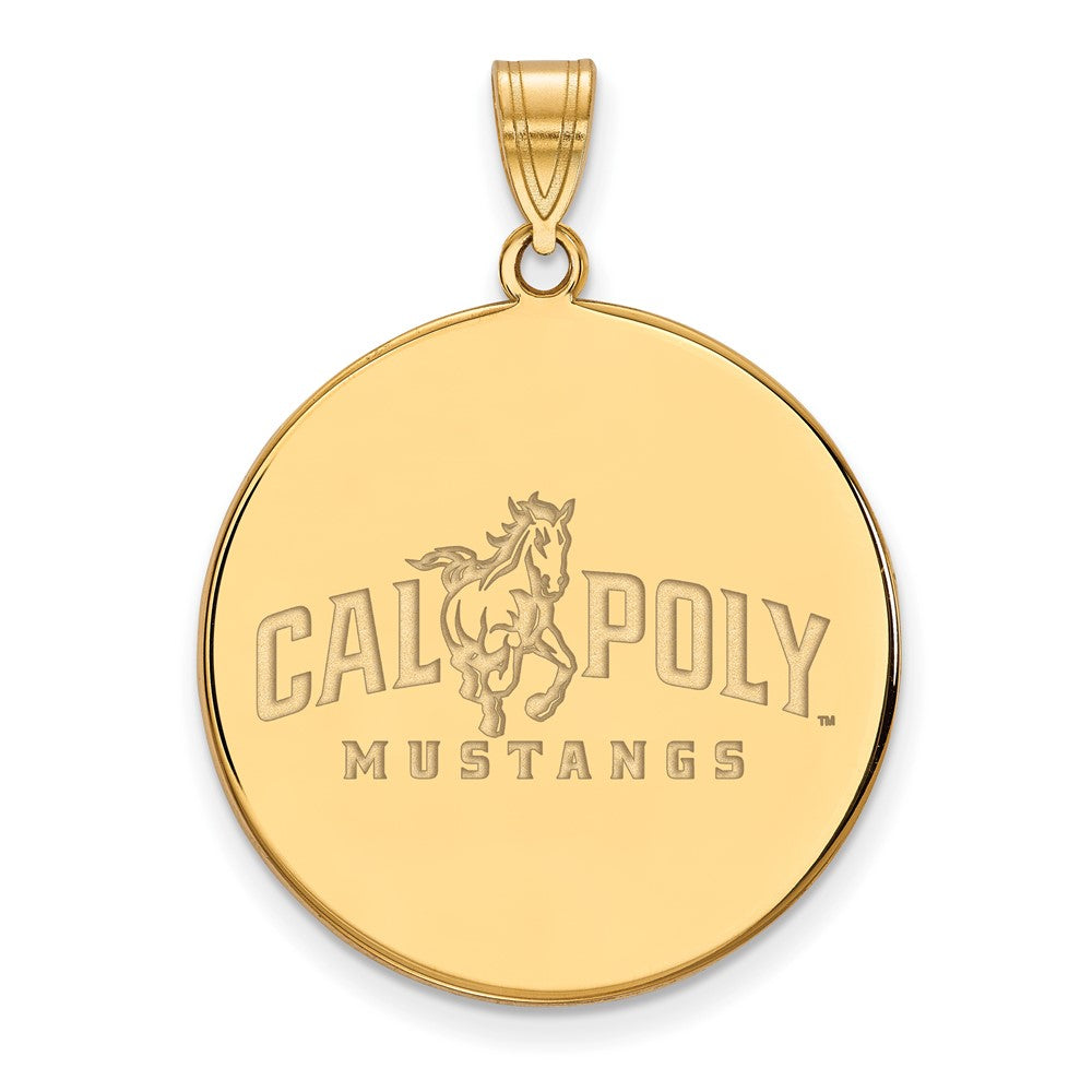 Gold Plated Sterling Silver Logoart California Polytechnic State University Mustangs Extra Large Disc Pendant