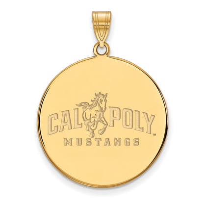Gold Plated Sterling Silver Logoart California Polytechnic State University Mustangs Extra Large Disc Pendant