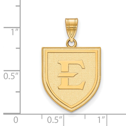 10K Yellow Gold Logoart East Tennessee State University Letter E Shield Large Pendant