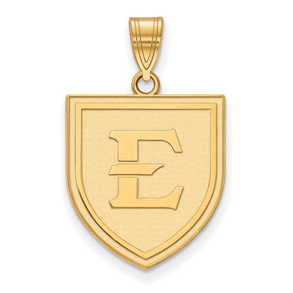 14K Yellow Gold Logoart East Tennessee State University Letter E Shield Large Pendant