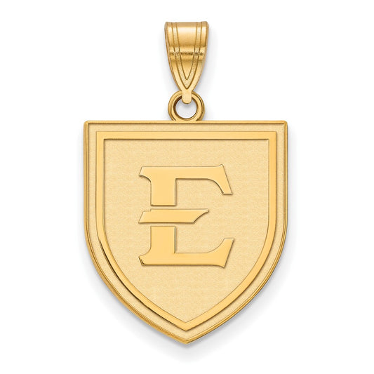 14K Yellow Gold Logoart East Tennessee State University Letter E Shield Large Pendant