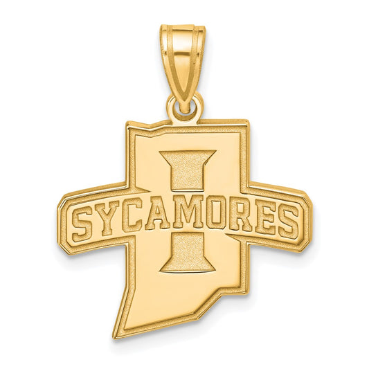 Gold Plated Sterling Silver Logoart Indiana State University Sycamores Large Pendant