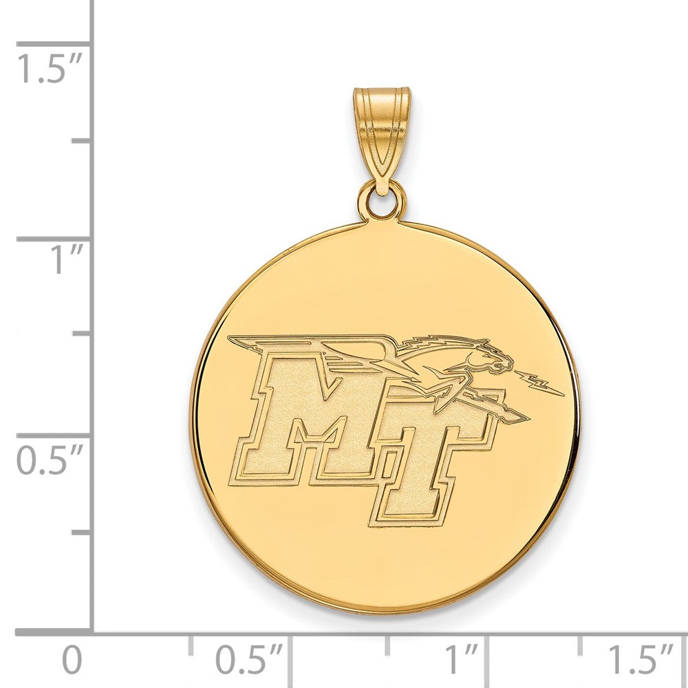 14K Yellow Gold Logoart Middle Tennessee State University M T Extra Large Disc Pendant
