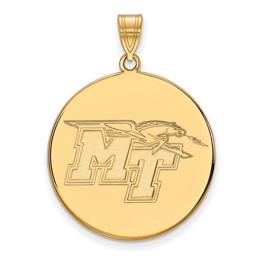 Gold Plated Sterling Silver Logoart Middle Tennessee State University M T Extra Large Disc Pendant
