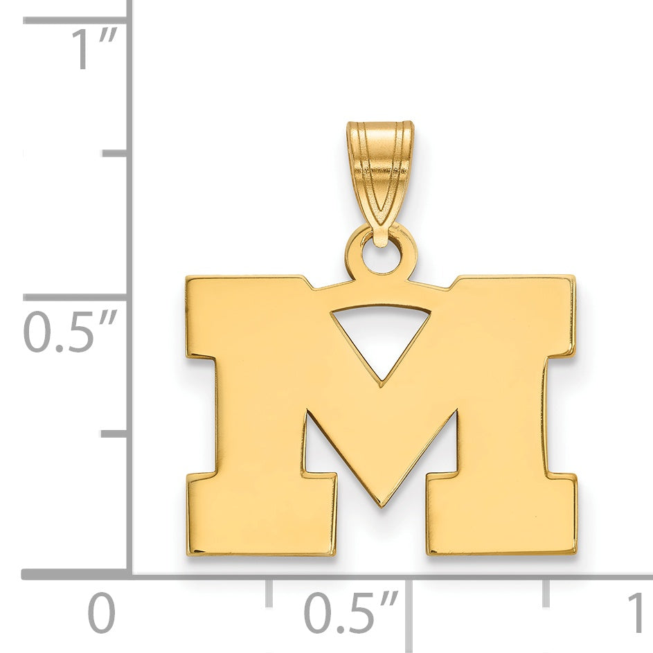 Gold Plated Sterling Silver Logoart University Of Michigan Letter M Small Pendant