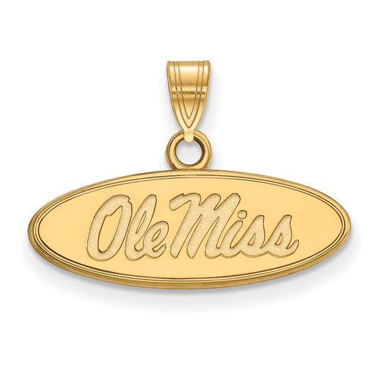 Gold Plated Sterling Silver Logoart University Of Mississippi Ole Miss Small Oval Pendant