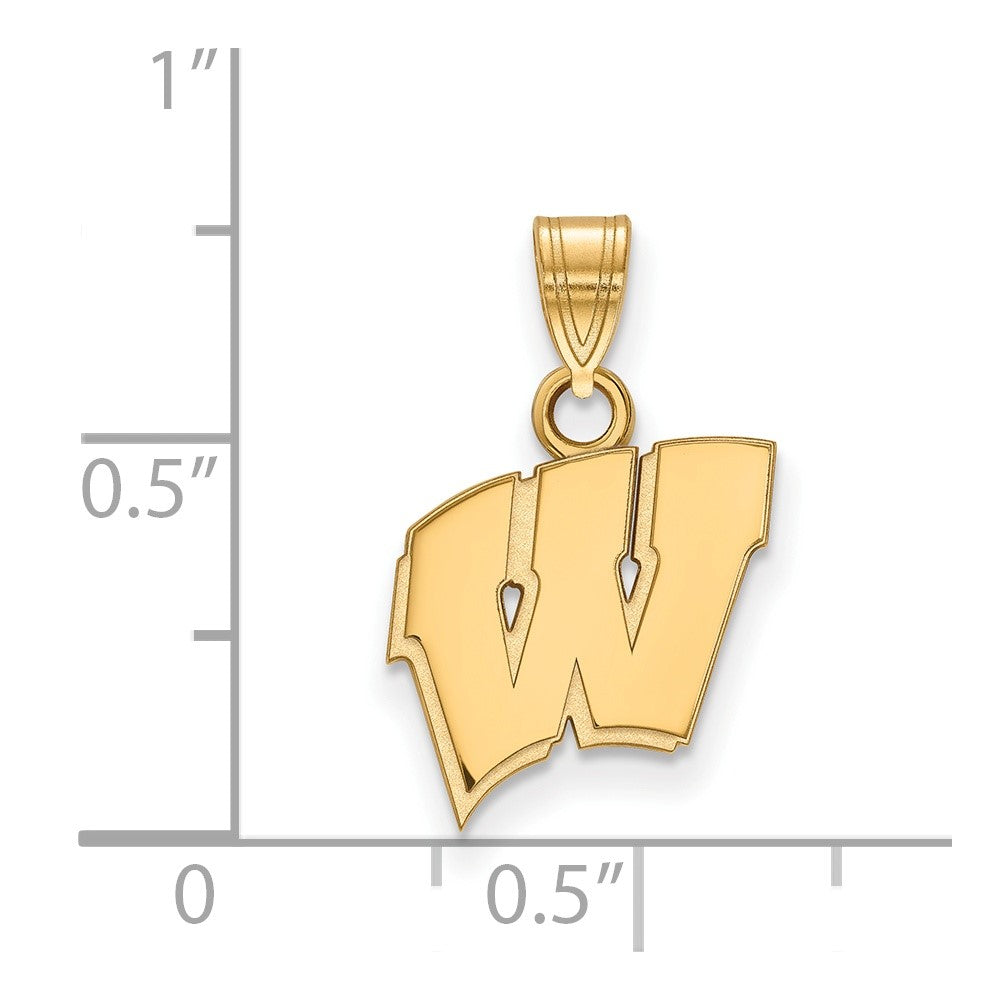 Gold Plated Sterling Silver Logoart University Of Wisconsin Letter W Small Pendant