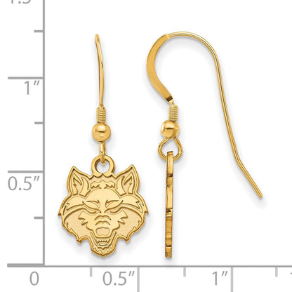 Gold Plated Sterling Silver Logoart Arkansas State University Wolf Small Dangle Wire Earrings
