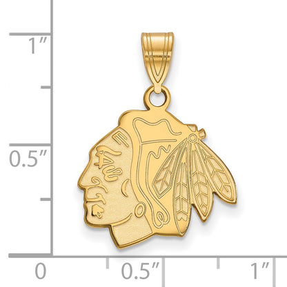 Gold Plated Sterling Silver Nhl Logoart Chicago Blackhawks Medium Pendant