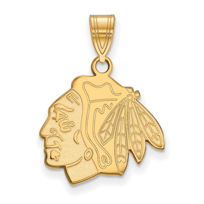 Gold Plated Sterling Silver Nhl Logoart Chicago Blackhawks Medium Pendant