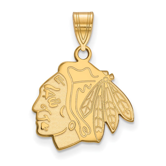Gold Plated Sterling Silver Nhl Logoart Chicago Blackhawks Medium Pendant
