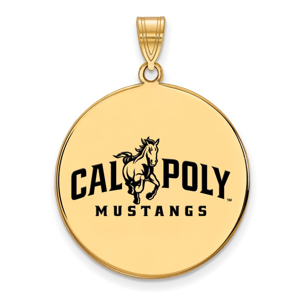 Gold Plated Sterling Silver Logoart California Polytechnic State University Mustangs Extra Large Enameled Disc Pendant