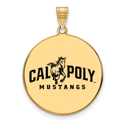 Gold Plated Sterling Silver Logoart California Polytechnic State University Mustangs Extra Large Enameled Disc Pendant