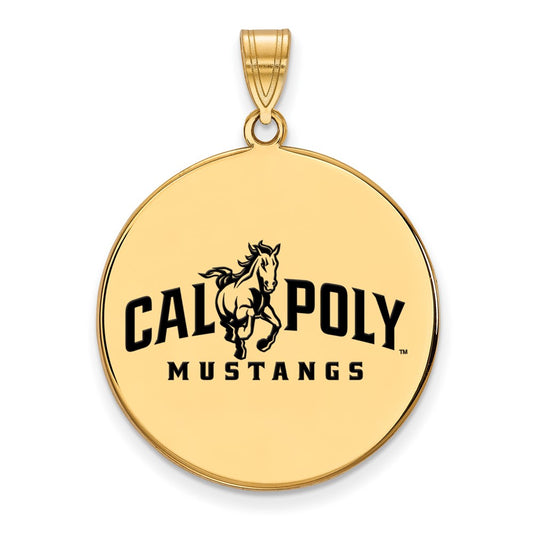 Gold Plated Sterling Silver Logoart California Polytechnic State University Mustangs Extra Large Enameled Disc Pendant