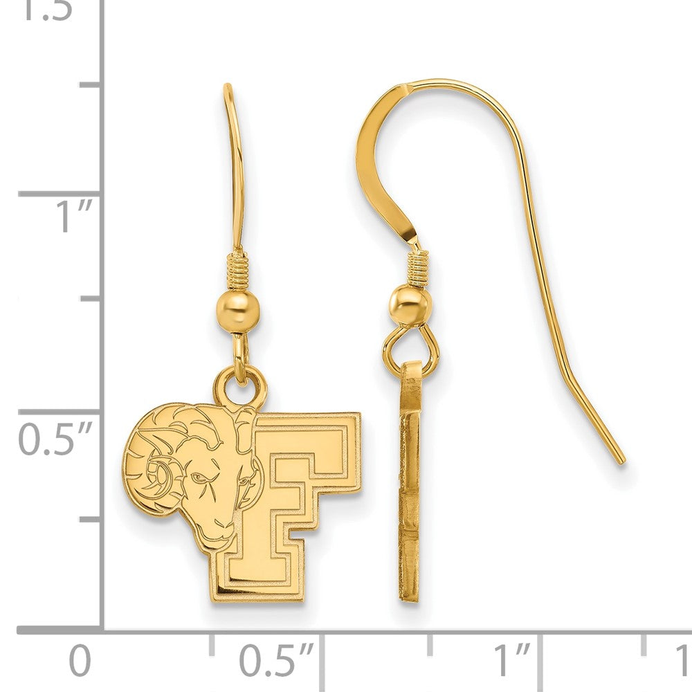 Gold Plated Sterling Silver Logoart Fordham University Ram Small Dangle Wire Earrings