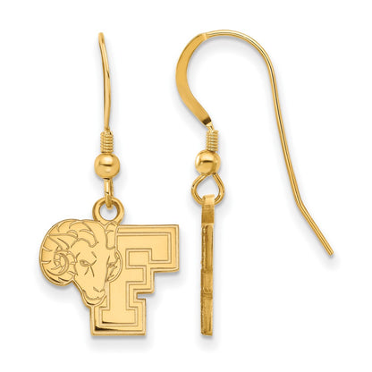 Gold Plated Sterling Silver Logoart Fordham University Ram Small Dangle Wire Earrings