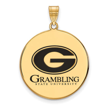 Gold Plated Sterling Silver Logoart Grambling State University Extra Large Enameled Disc Pendant