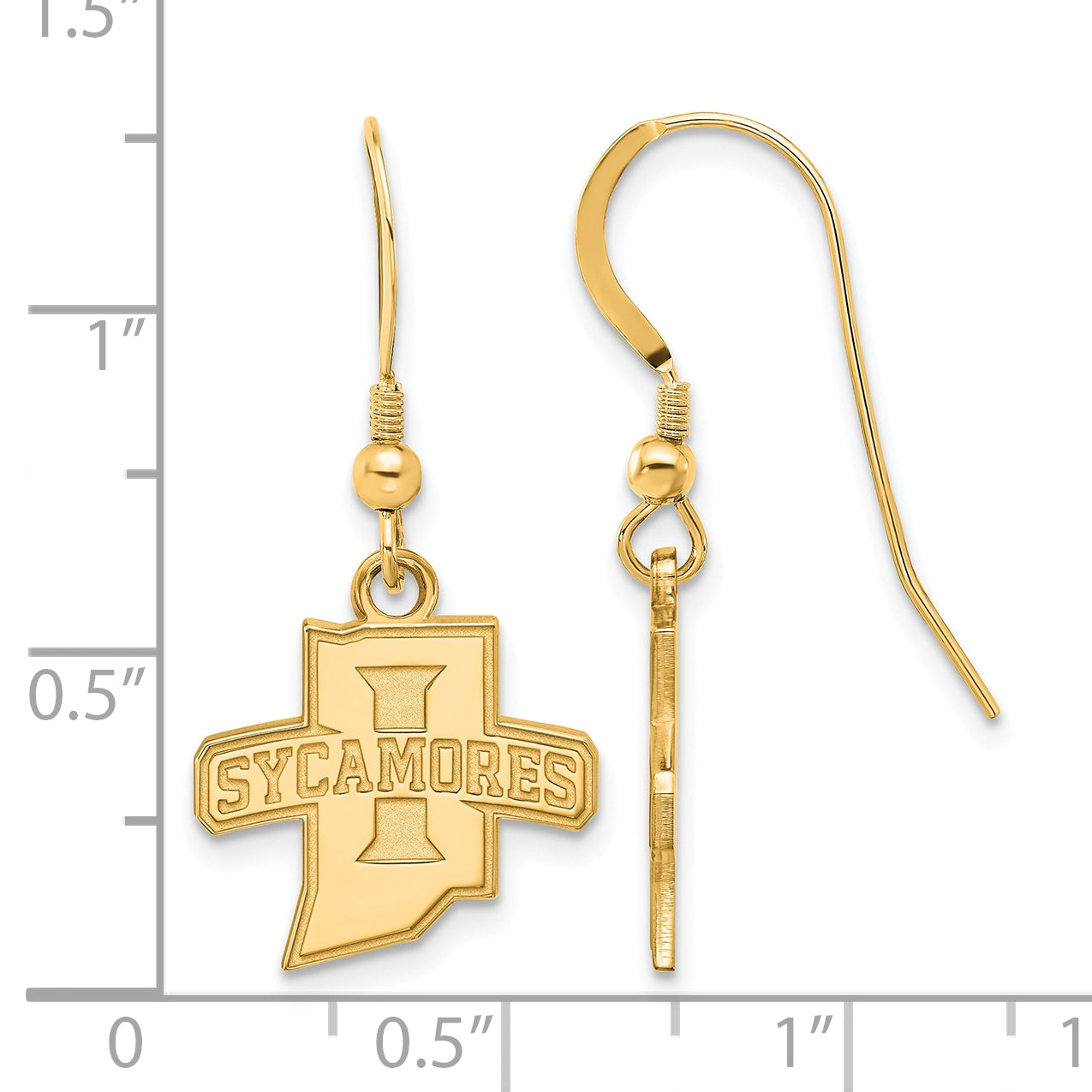 Gold Plated Sterling Silver Logoart Indiana State University Sycamores Small Dangle Wire Earrings