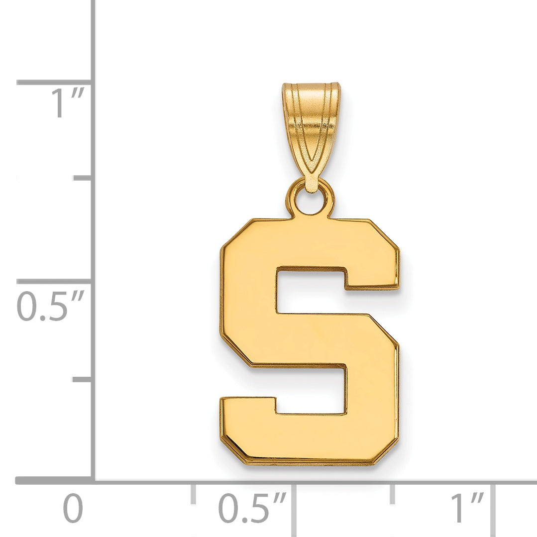 Gold Plated Sterling Silver Logoart Michigan State University Letter S Medium Pendant