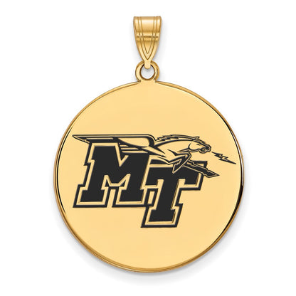 Gold Plated Sterling Silver Logoart Middle Tennessee State University M T Extra Large Enameled Disc Pendant