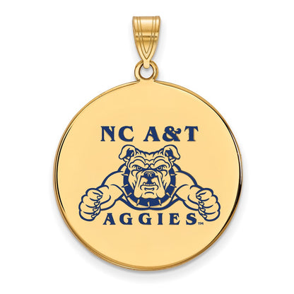 Gold Plated Sterling Silver Logoart North Carolina A And T Aggies Extra Large Enameled Disc Pendant