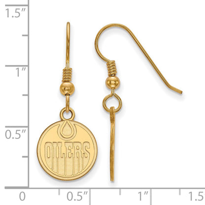 Gold Plated Sterling Silver Nhl Logoart Edmonton Oilers Small Dangle Wire Earrings
