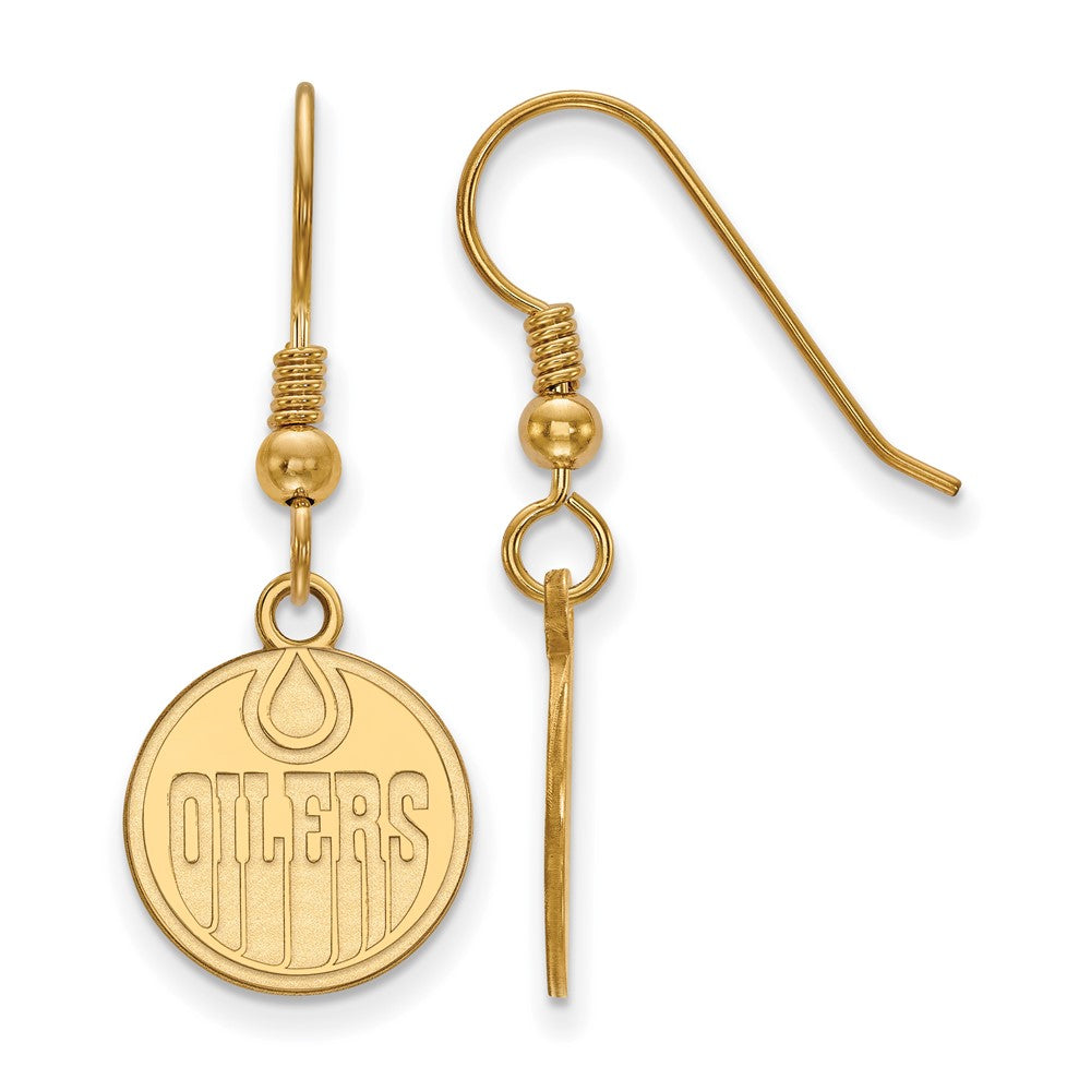 Gold Plated Sterling Silver Nhl Logoart Edmonton Oilers Small Dangle Wire Earrings