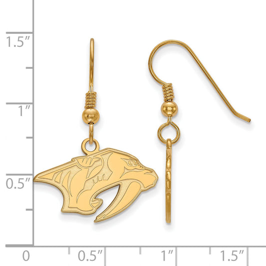 Gold Plated Sterling Silver Nhl Logoart Nashville Predators Small Dangle Earrings
