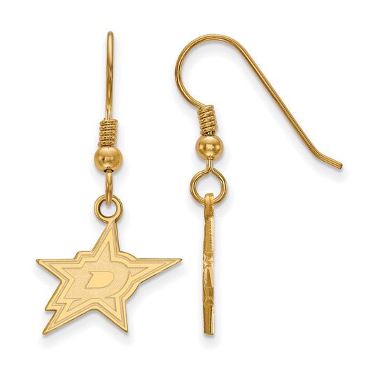 Gold Plated Sterling Silver Nhl Logoart Dallas Stars Small Wire Dangle Earrings