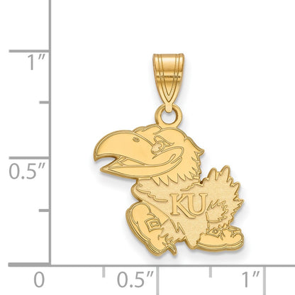 14K Yellow Gold Logoart University Of Kansas Jayhawk Medium Pendant
