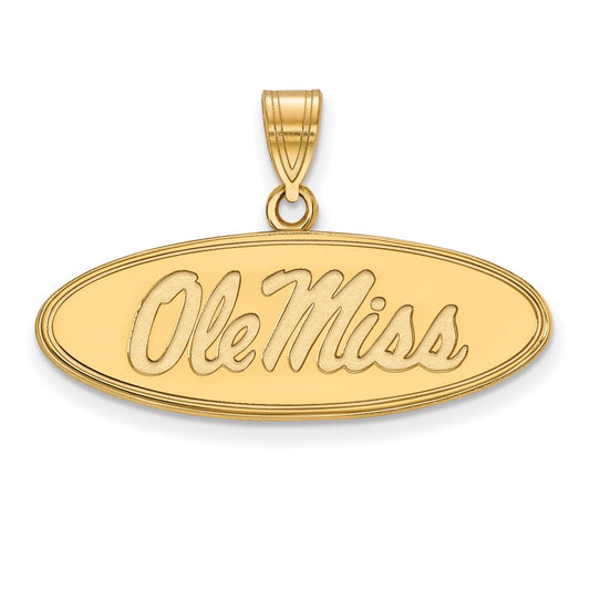 Gold Plated Sterling Silver Logoart University Of Mississippi Ole Miss Medium Oval Pendant