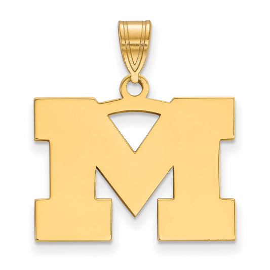 Gold Plated Sterling Silver Logoart University Of Michigan Letter M Medium Pendant