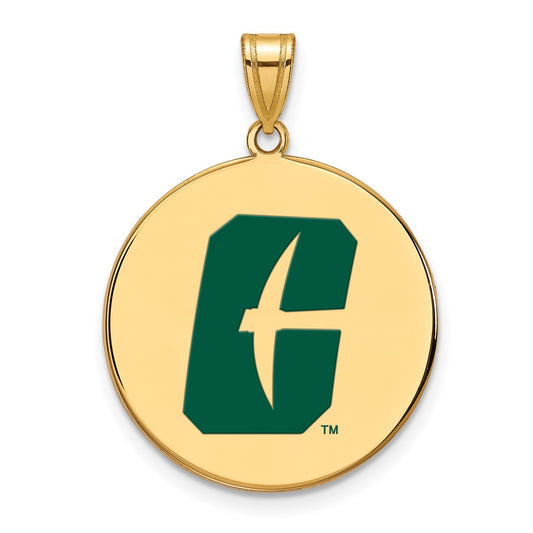 Gold Plated Sterling Silver Logoart University Of North Carolina At Charlotte 49Ers Extra Large Enameled Disc Pendant