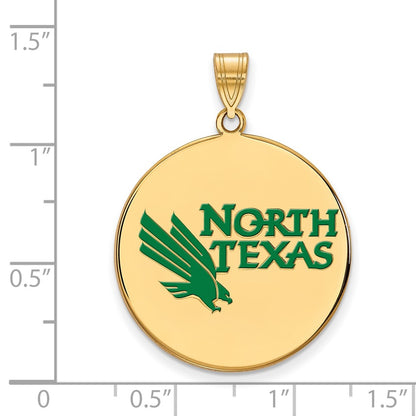 Gold Plated Sterling Silver Logoart University Of North Texas Extra Large Enameled Disc Pendant