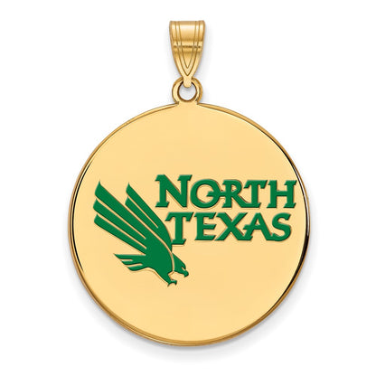 Gold Plated Sterling Silver Logoart University Of North Texas Extra Large Enameled Disc Pendant