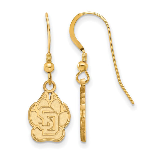 Gold Plated Sterling Silver Logoart University Of South Dakota Small Dangle Wire Earrings