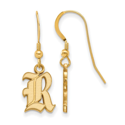 Gold Plated Sterling Silver Logoart Rice University Letter R Small Dangle Wire Earrings