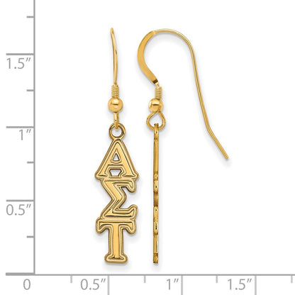 Gold Plated Sterling Silver Logoart Alpha Sigma Tau Sorority Greek Letters Medium Dangle Earrings