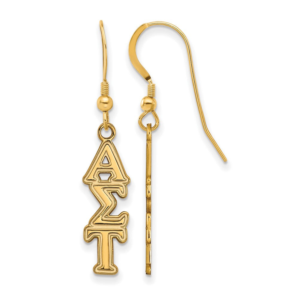 Gold Plated Sterling Silver Logoart Alpha Sigma Tau Sorority Greek Letters Medium Dangle Earrings