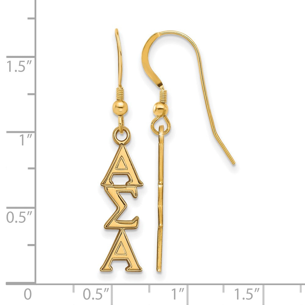 Gold Plated Sterling Silver Logoart Alpha Sigma Sorority Greek Letters Medium Dangle Earrings