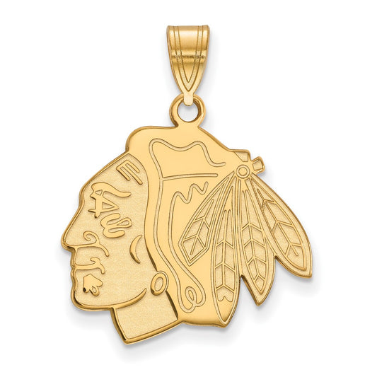 Gold Plated Sterling Silver Nhl Logoart Chicago Blackhawks Large Pendant