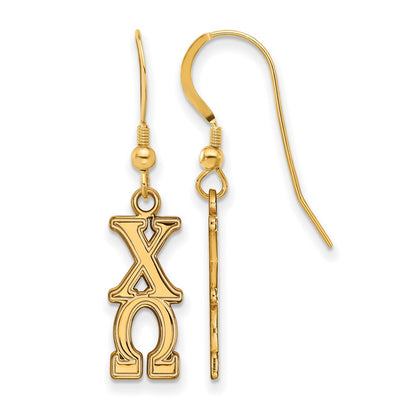 Gold Plated Sterling Silver Logoart Chi Omega Sorority Greek Letters Medium Dangle Earrings