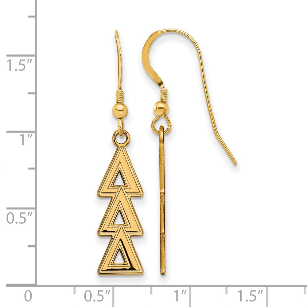 Gold Plated Sterling Silver Logoart Delta Sorority Greek Letters Medium Dangle Earrings