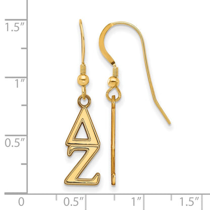Gold Plated Sterling Silver Logoart Delta Zeta Sorority Greek Letters Small Dangle Earrings