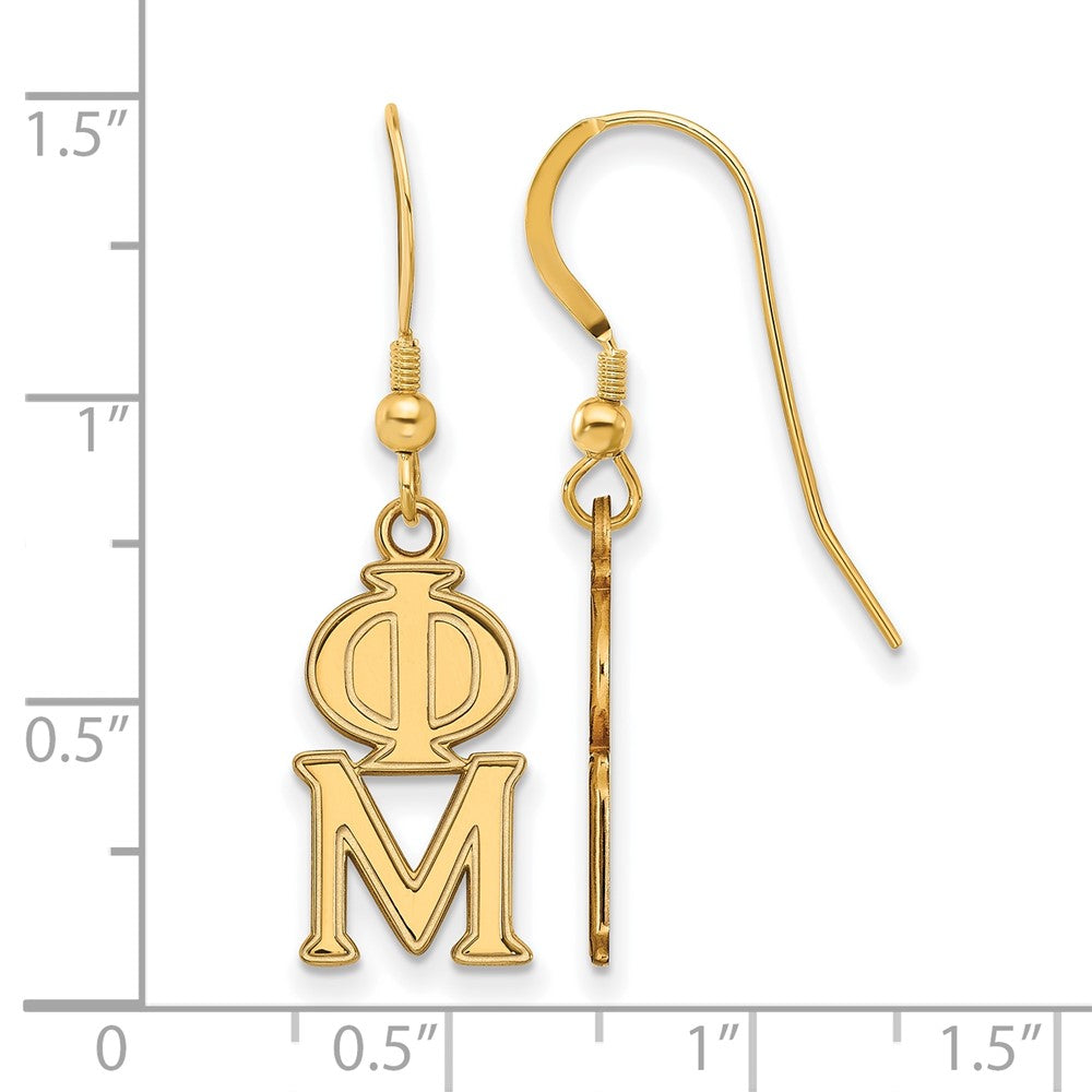 Gold Plated Sterling Silver Logoart Phi Mu Sorority Greek Letters Small Dangle Earrings