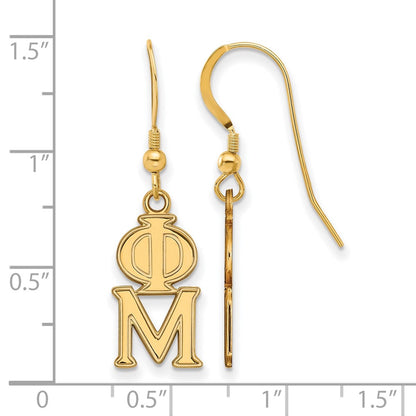 Gold Plated Sterling Silver Logoart Phi Mu Sorority Greek Letters Small Dangle Earrings