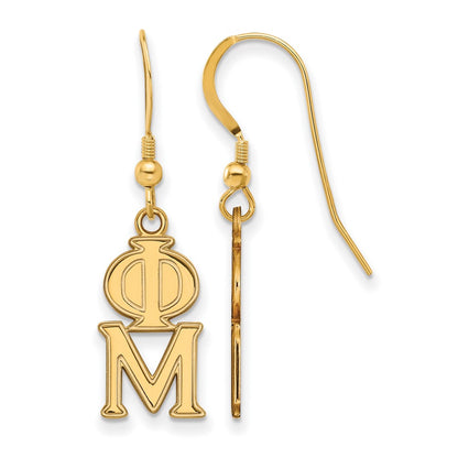 Gold Plated Sterling Silver Logoart Phi Mu Sorority Greek Letters Small Dangle Earrings
