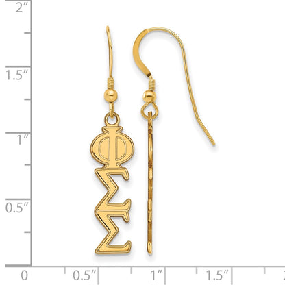 Gold Plated Sterling Silver Logoart Phi Sigma Sorority Greek Letters Medium Dangle Earrings