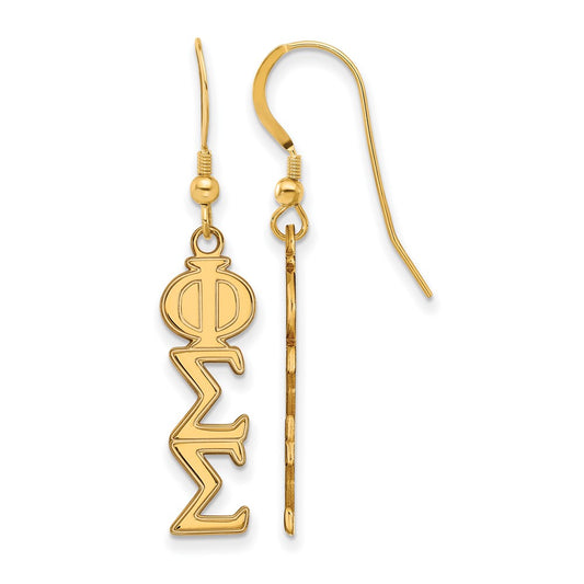 Gold Plated Sterling Silver Logoart Phi Sigma Sorority Greek Letters Medium Dangle Earrings